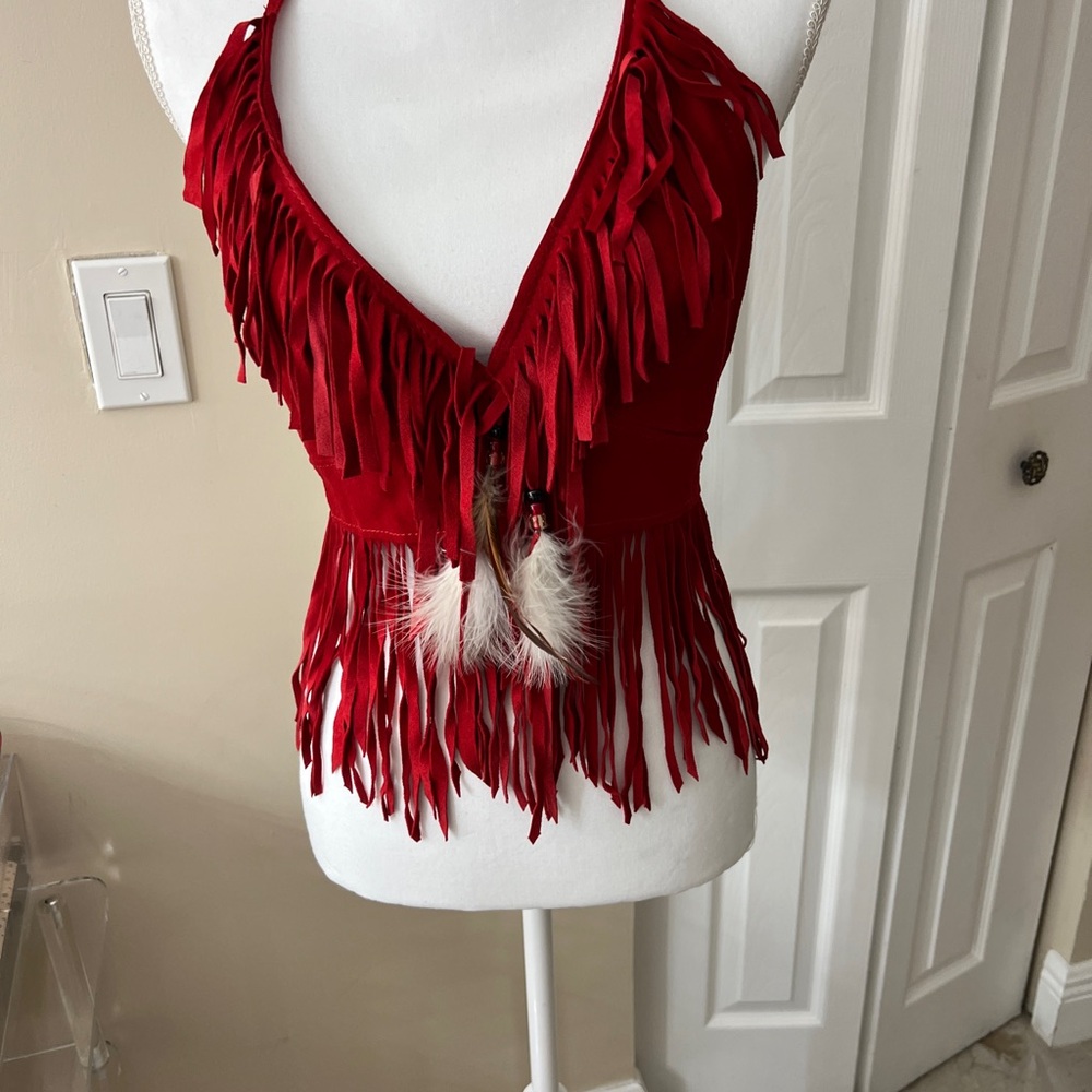 Red Fringe Halter Top